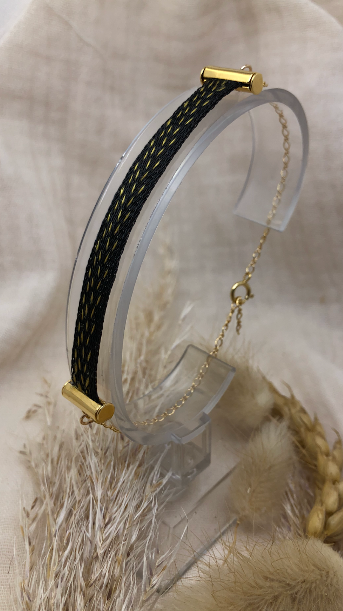 bracelet en crin de cheval plaqué or