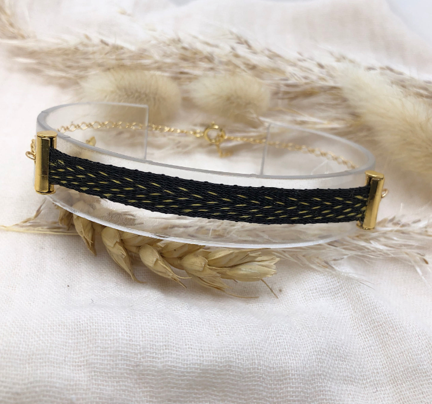 bracelet en crin de cheval plaqué or