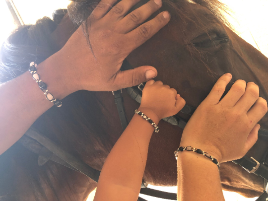 Bracelet en argent crin de cheval et pierres précieuses