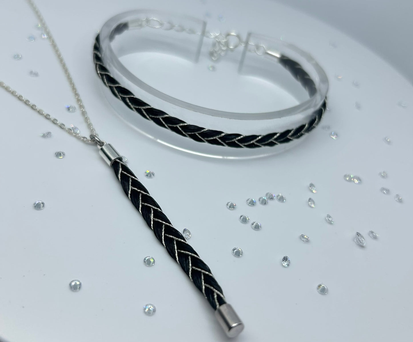 Parure Equilibre -Collier et Bracelet en crin de cheval avec Fil métallisé