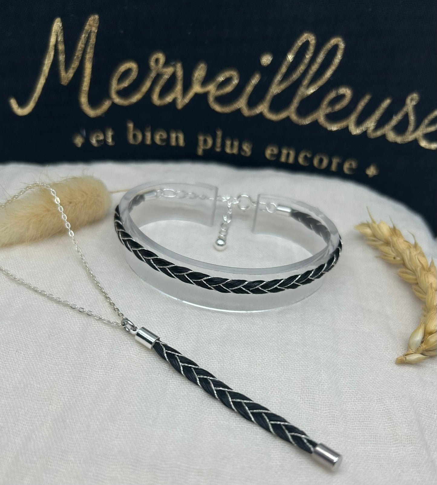 Parure Equilibre -Collier et Bracelet en crin de cheval avec Fil métallisé