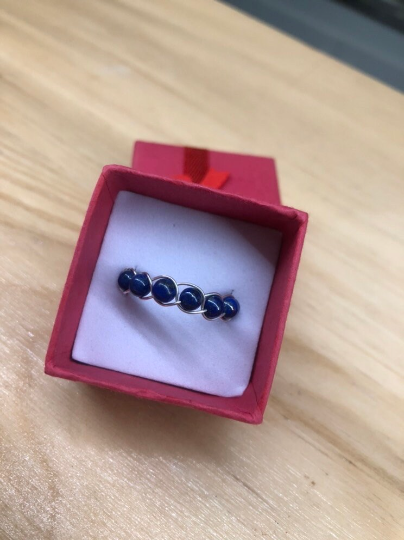 Bague Lithothérapie en Fil d'Argent 925 Pierre de Lapis Lazuli