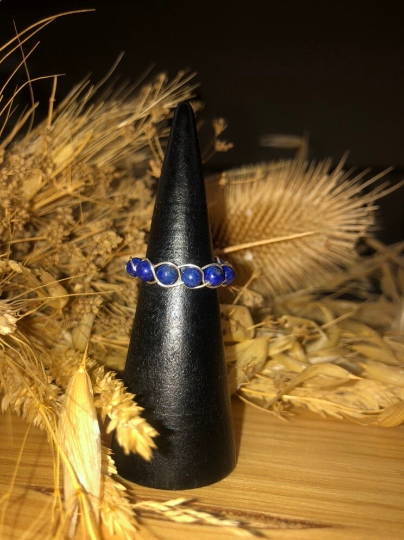 Bague Lithothérapie en Fil d'Argent 925 Pierre de Lapis Lazuli