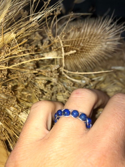 Bague Lithothérapie en Fil d'Argent 925 Pierre de Lapis Lazuli