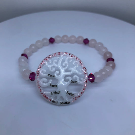 Bracelet Arbre de Vie Généalogique - Quartz Rose et Préciosa Violette